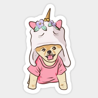 Cute unicorn Pomeranian dog Sticker